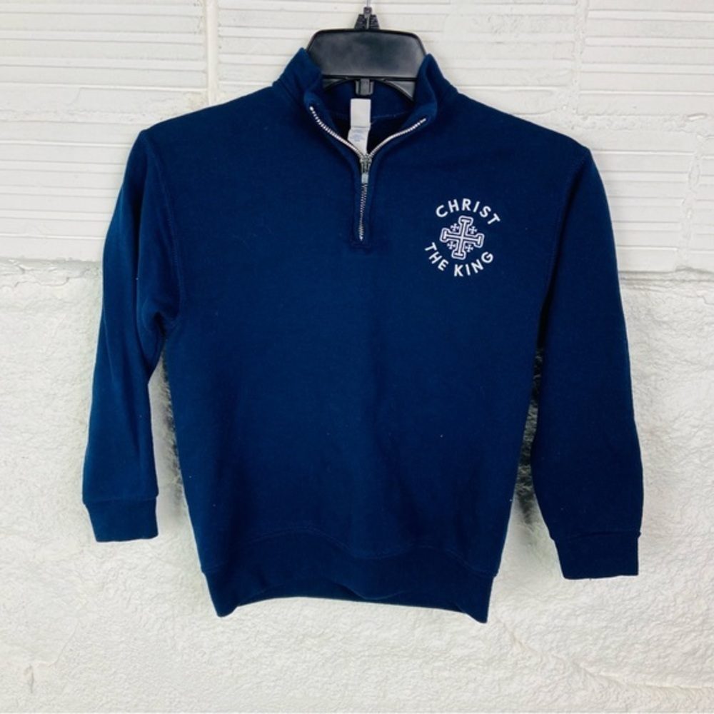 Jerzees embroidered Christ the king Catholic school Dark Blue Zip Up Sweater S